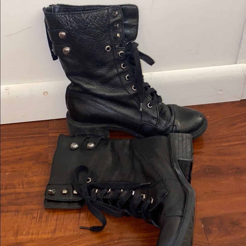 Black leather combat boots
